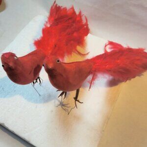 Red Feathered Bird of Paradise Figure Ornament Craft Pick Lot 2